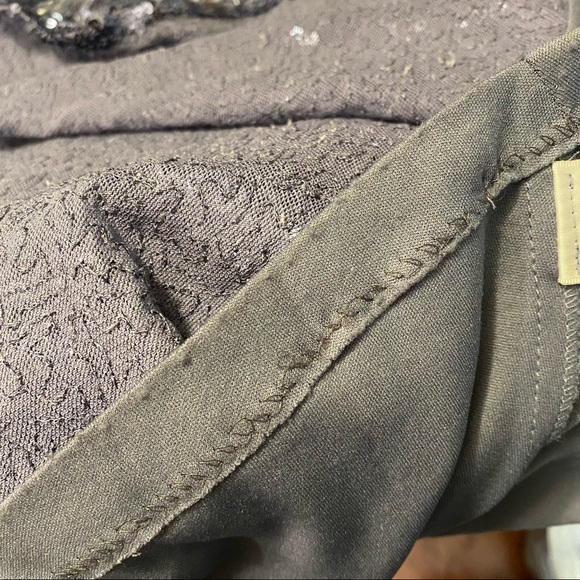 Badgley Mischka blue sequin sleeveless high neck low V open back long gown dress - Picture 15 of 16